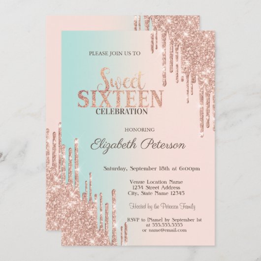 Invitation Élégant Parties scintillant Rose Gold Ombre Sweet  (Devant / Derrière)
