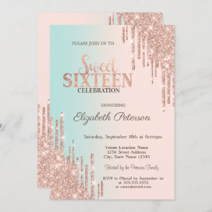 Invitation Élégant Parties scintillant Rose Gold Ombre Sweet 