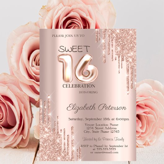Invitation Élégant Parties scintillant Rose Gold Sweet 16