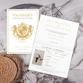 Invitation Elégant Passeport Blanc & Or Destination Mariage