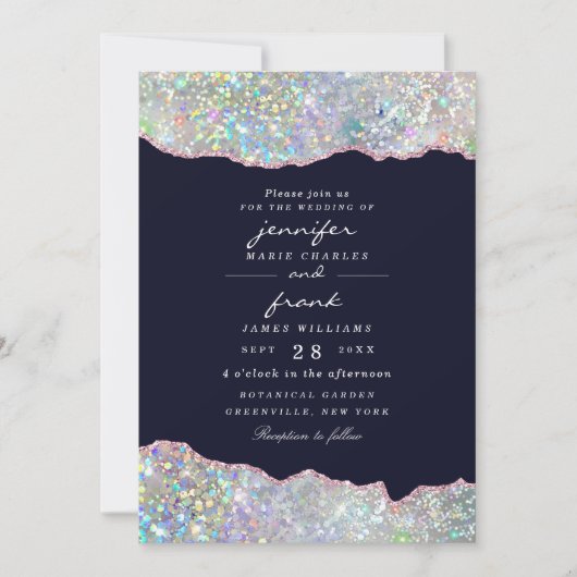 Invitation Élégant Pastel Agate Parties scintillant holograph (Devant)