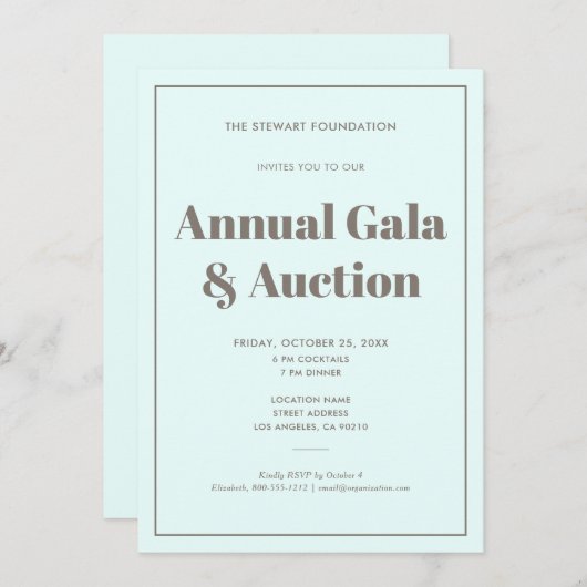 Invitation Élégant Pastel Aqua Blue Minimalist Business Event (Devant / Derrière)