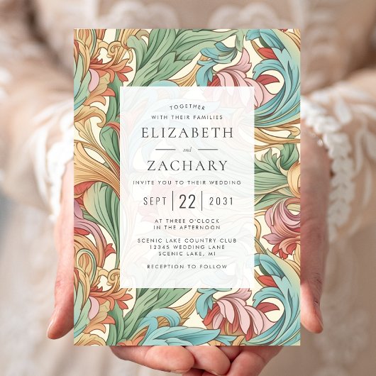 Invitation Élégant Pastel Art Nouveau Mariage botanique