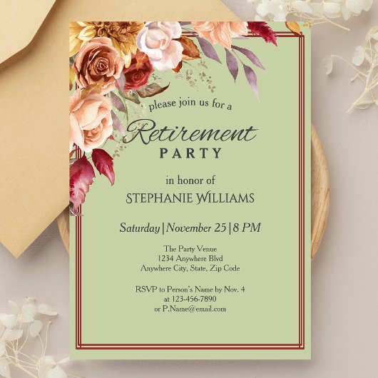 Invitation Élégant Pastel Automne Flower Retirement Party