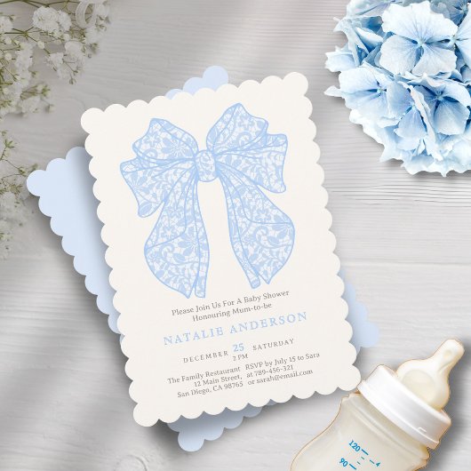 Invitation Elégant Pastel Baby Blue Lace Baby shower coquette