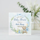 Invitation Elégant Pastel Baby shower bleu et blanc (Debout devant)