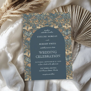 Invitation Elégant pastel bleu ivoire floral Art Nouveau