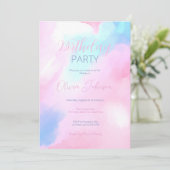 Invitation Elégant Pastel bleu rose aquarelle peinture (Debout devant)