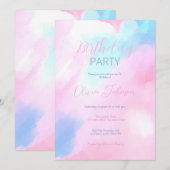 Invitation Elégant Pastel bleu rose aquarelle peinture (Devant / Derrière)