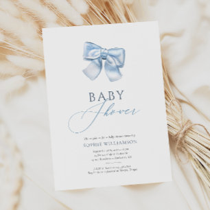 Invitation Elégant Pastel Blue Coquette Bow Baby shower