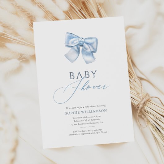 Invitation Elégant Pastel Blue Coquette Bow Baby shower