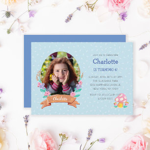 Invitation Elégant Pastel Blue Floral Wreath Photo Anniversai