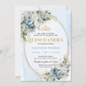 Invitation Elegant Pastel Blue Gold Eucalyptus 15th Birthday (Devant)