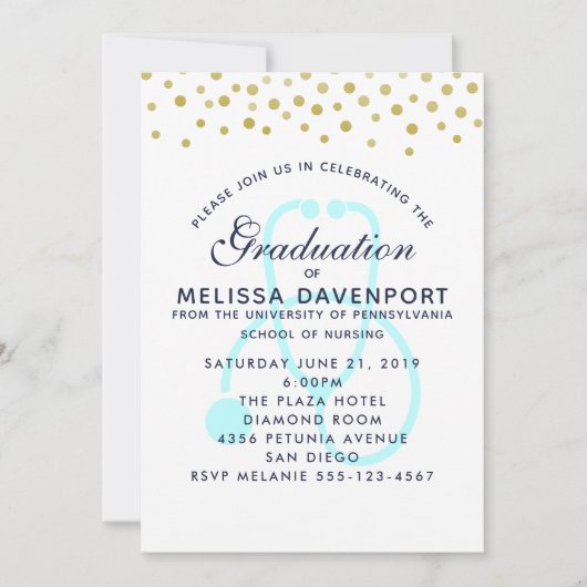 Invitation Élégant Pastel Blue Stethoscope Infirmière (Devant)