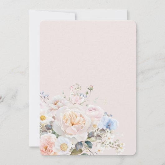Invitation Élégant Pastel Blush Blanc Bleu Floral Mariage (Dos)