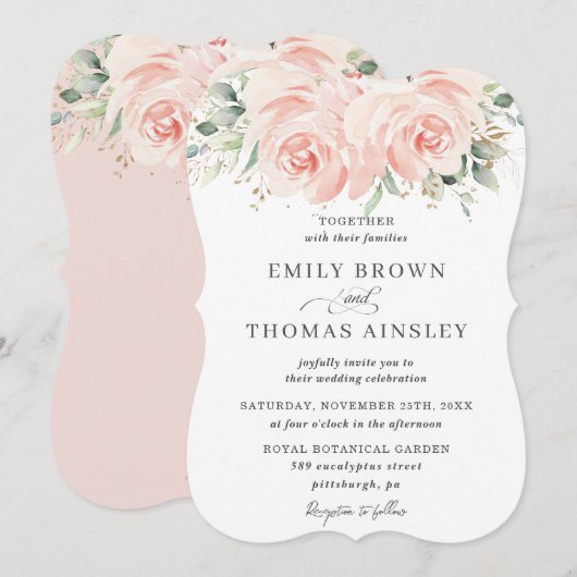 Invitation Élégant Pastel Blush Floral Rose Mariage (Devant / Derrière)