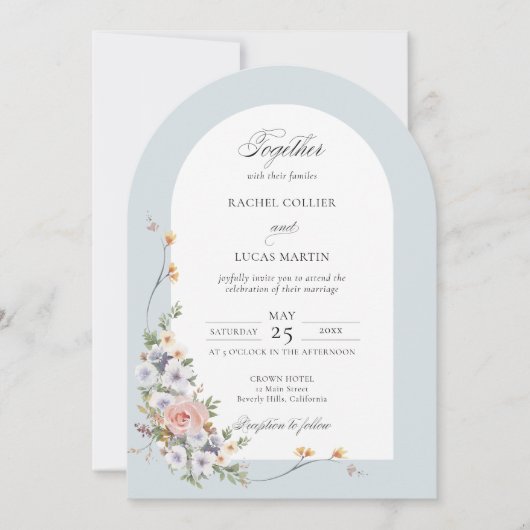 Invitation Elégant Pastel Boho Arc Floral (Devant)