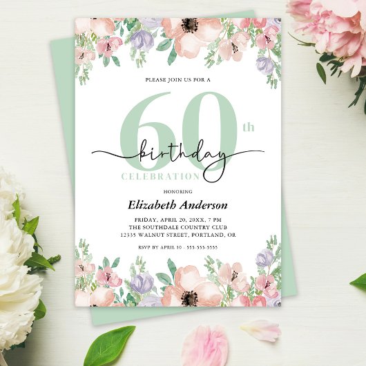 Invitation Elegant Pastel Floral 60th Birthday Party