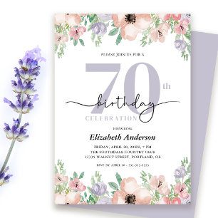 Invitation Elégant Pastel Floral 70e fête d'anniversaire