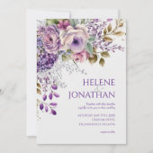 Invitation Elégant Pastel Floral Aquarelle violet Mariage (Devant)