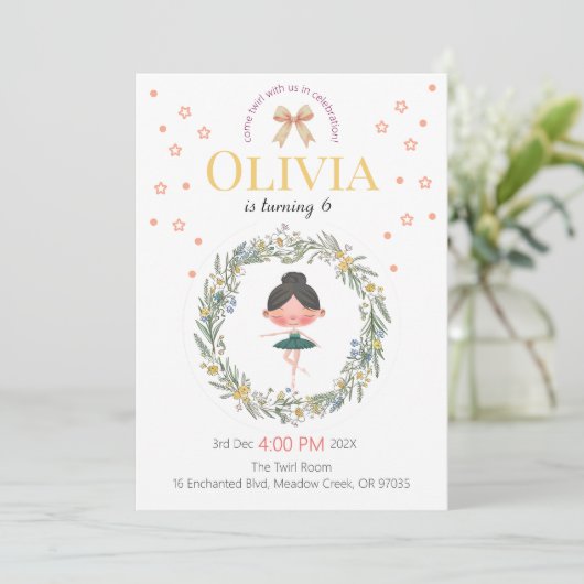 Invitation Elégant Pastel Floral Ballet Design d'anniversaire (Debout devant)