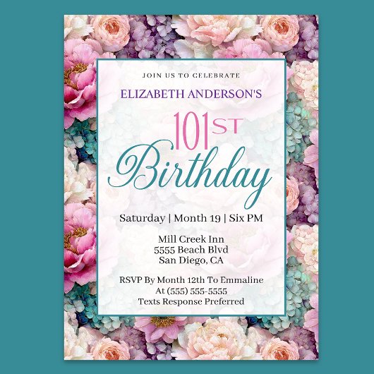 Invitation Elegant Pastel Floral Garden 101st Birthday