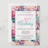 Invitation Elegant Pastel Floral Garden 40th Birthday (Devant)