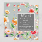 Invitation Élégant Pastel Floral Gray Arrière - plan Mariage (Devant / Derrière)