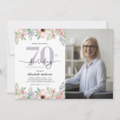 Invitation Elegant Pastel Floral Photo 70th Birthday Party (Devant)