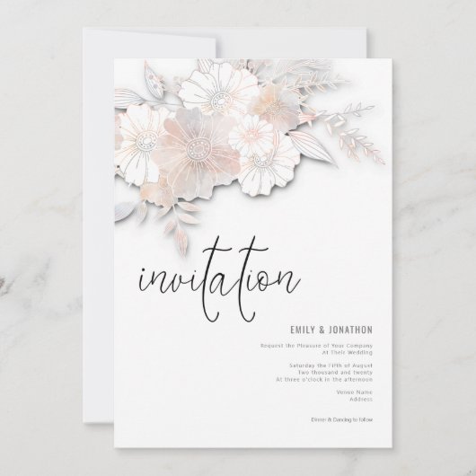 Invitation Élégant Pastel Florals Peach Blush Grey Mariage (Devant)