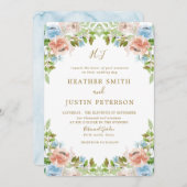Invitation Elégant Pastel Garden Blue Watercolor Mariage (Devant / Derrière)