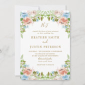 Invitation Elégant Pastel Garden Blue Watercolor Mariage (Devant)