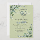 Invitation Elegant Pastel Green Flower Women's 40th Birthday  (Devant)