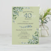 Invitation Elegant Pastel Green Flower Women's 40th Birthday  (Debout devant)