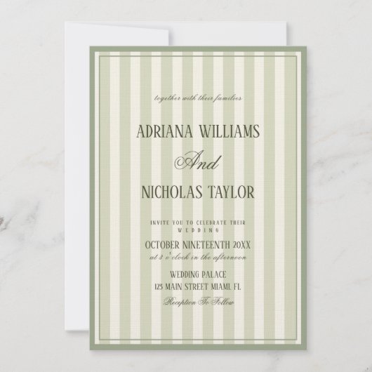 Invitation Elegant Pastel Green Striped Wedding (Devant)