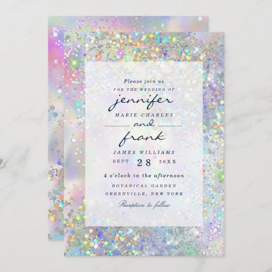 Invitation Elégant Pastel Holographique Parties scintillant G (Devant / Derrière)