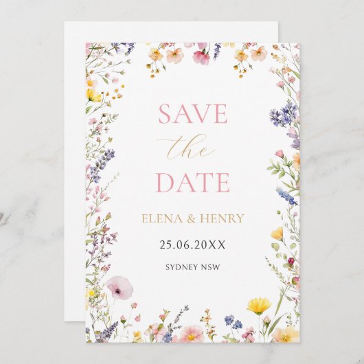 Invitation Elégant Pastel Mariage Fleur sauvage Enregistrer l (Devant / Derrière)