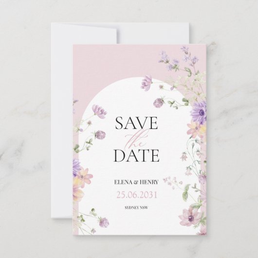 Invitation Elégant Pastel Mariage Fleur sauvage Enregistrer l (Devant)