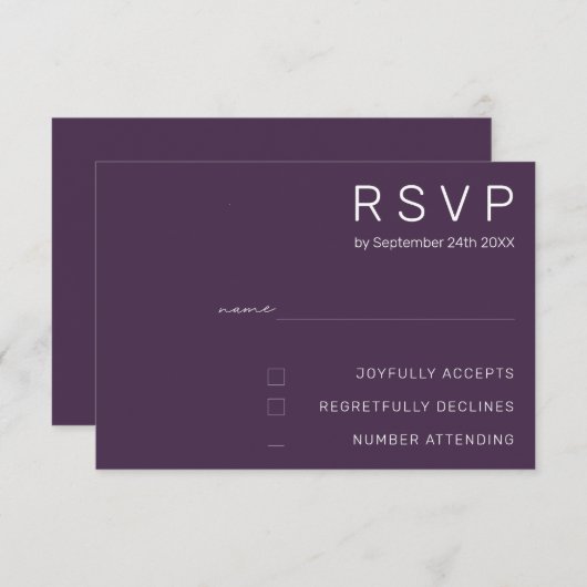 Invitation Elégant Pastel Minimal Purple Mariage moderne RSVP (Devant / Derrière)