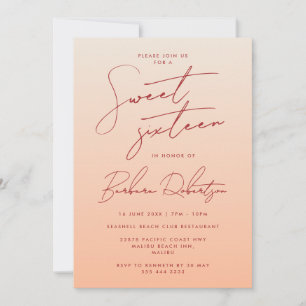 Invitation Élégant Pastel Peach Ombre Script Sweet sixteen