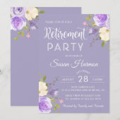 Invitation Élégant Pastel Purple Floral Retraite Party (Devant / Derrière)