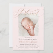 Invitation Élégant Pastel Rose Dusty Script Baptême Photo Dan (Devant)