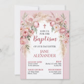 Invitation Élégant Pastel rose floral Baptême (Devant)