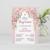 Invitation Élégant Pastel rose floral Baptême (Debout devant)