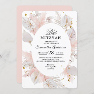 Invitation Elégant Pastel Rose Floral Frame & Gold Drops