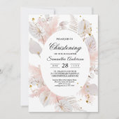 Invitation Elégant Pastel Rose Floral Frame & Gold Drops (Devant)