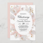 Invitation Elégant Pastel Rose Floral Frame & Gold Drops (Devant / Derrière)