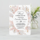 Invitation Elégant Pastel Rose Floral Frame & Gold Drops (Debout devant)