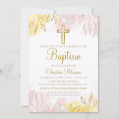 Invitation Élégant Pastel rose or floral fille Baptême (Devant)