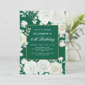 Invitation Élégant Pastel Vert Rose Blanche Floral Anniversai (Debout devant)